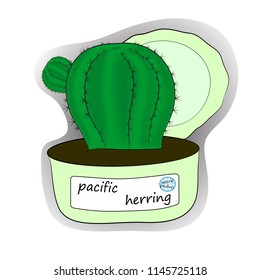 cactus in a tin can comical vector illustration
