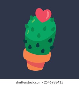 cactus tree with love sign in flat vector design.