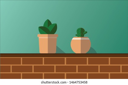 
The cactus tree on a brick 