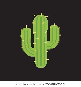 cactus tree pixel art, vector illustration on isolated background.