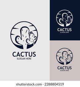 Cactus tree plant Logo vintage nature design, desert plant vector