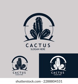 Cactus tree plant Logo vintage nature design, desert plant vector