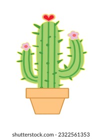 Cactus in the tree pot cartoon style.