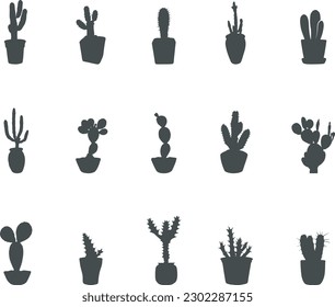 Cactus tree silhouette, Cactus silhouette, Cactus plants silhouette, Cactus tree vector.