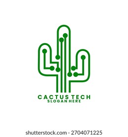 Modelo de vetor de design de logotipo técnico da árvore de cactos. Vetor de design de logotipo de tecnologia de árvore