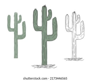 Cactus tree vector set. Desert plant for fashion, poster, batch, sticker and others uses. Hand sketch artwork. 