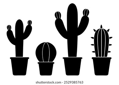 Cactus tree vector silhouette set
