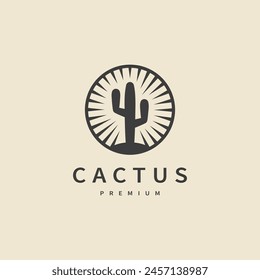 cactus tree vintage vector logo design illustration