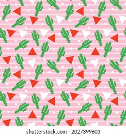 Cactus and triangles vector seamless pattern design