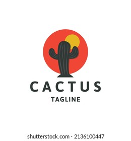 Cactus tropical logo  concept, flat design icon template