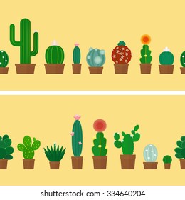 Cactus two horizontal seamless backgrounds. Vector illustration