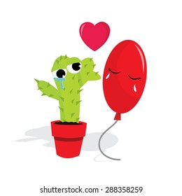 A cactus unexpectedly falls for a balloon vector illustration.