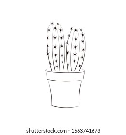 Cactus in the vase, line art vector illustration