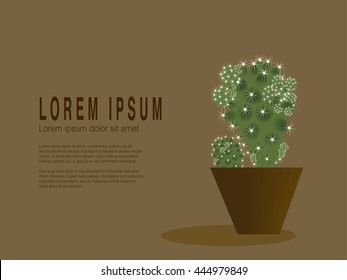cactus vector in brown jar on solid brown background