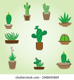 Cactus Vector cartoon green illustrations in a pot.