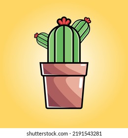 Vector de cactus. Estilo de caricatura de Cactus. Cactus. Ilustración de cactus. ilustración vectorial en estilo plano. maceta de flores. Desierto.