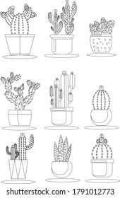 Cactus vector collection in flat style.Flower and nature.botany tropical illustration.