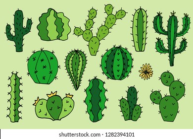 Cactus vector doodle cartoon Hand drawn illustrations set