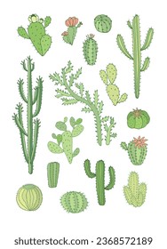 Conjunto de ilustraciones del doodle vectorial Cactus.
