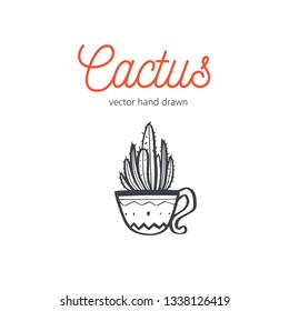 Cactus vector hand drawn. Desert houseplant. 