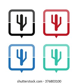 cactus - vector icon; map pointer;  message bubble