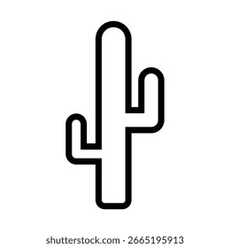 cactus vector icon outline with two arms. the minimalist outline design represents the desert, western themes, and nature