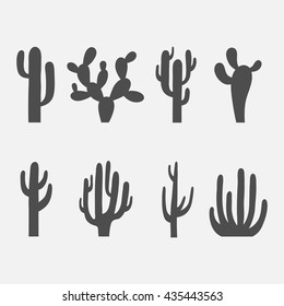 Cactus vector icon set isolated on a white background. Dark silhouettes of desert or wild cactus. 