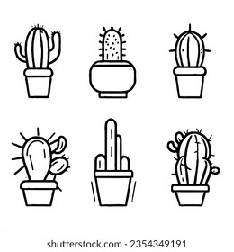 Cactus Vector Icon Set Minimal Line Art Drawing