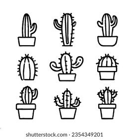 Cactus Vector Icon Set Minimal Line Art Drawing