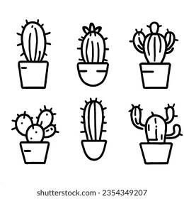 Cactus Vector Icon Set Minimal Line Art Drawing