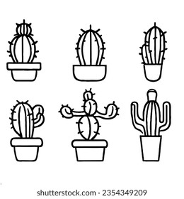 Cactus Vector Icon Set Minimal Line Art Drawing