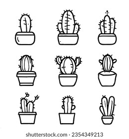 Cactus Vector Icon Set Minimal Line Art Drawing