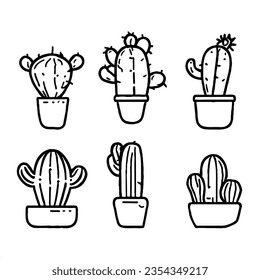 Cactus Vector Icon Set Minimal Line Art Drawing