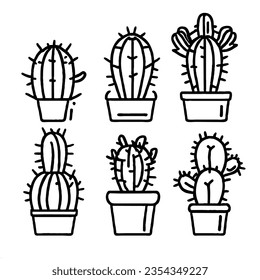 Cactus Vector Icon Set Minimal Line Art Drawing