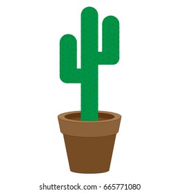 Cactus. Vector illustration of a cactus in a brown pot for flowers. Cactus in a pot.