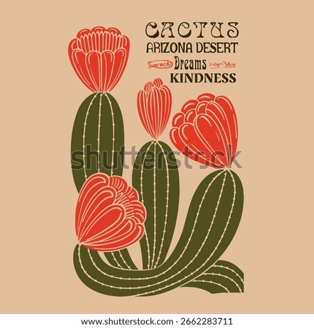 Cactus vector illustration. Desert cactus artwork. desert flowers print t shirt design. Wall desertion art. Cactus flower graphic print artwork for apparel, t shirt, sticker, poster, wallpaper 