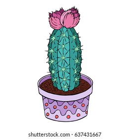 Cactus vector illustration. Doodle style. Isolated on white background.
Flowering cactus. Cloth, print, design, icon, logo, poster, textile, paper, card, invitation, cloth, wrapping, wallpaper. Eps10
