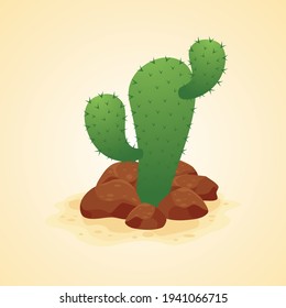 Cactus vector illustration with flat cartoon style