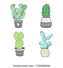 Cactus vector illustration. Hand-drawn illustration of cactus in soft pastel colors. Perfect for fabric, stationary, textile,, poster design. 