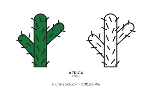 Cactus vector illustration lineal color and filled design