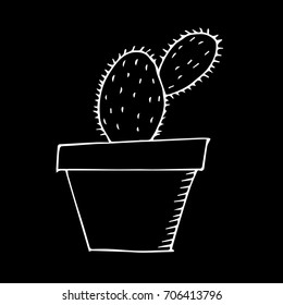 cactus vector illustration.Set of cactus and pots. Indoor plants in a flat style. Vector illustration.White cactus on black background