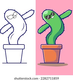 Ilustraciones de vectores de cactus con página de coloreado
