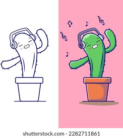 Cactus Vector Illustrations with coloring page