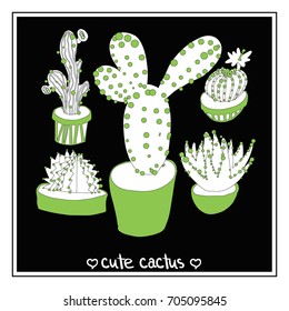 Cactus vector illustrations. Hand drawn outline cactus set. Cactus plants nature elements