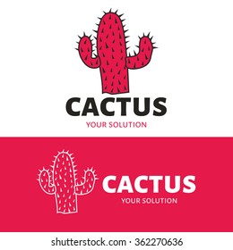 Cactus vector logo. Brand logo in the shape of a cactus. Red style