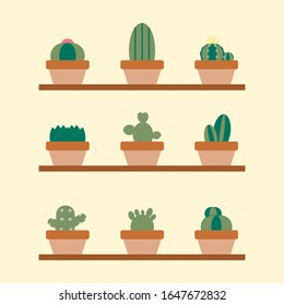 Cactus in vector. Cactus on the shelves for planting in the garden.