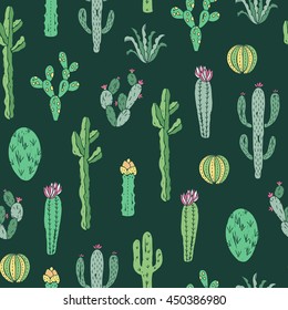 Cactus vector pattern. Seamless background with plants: cactus and succulents