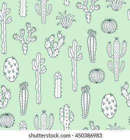 Cactus vector pattern. Seamless background with plants: cactus and succulents