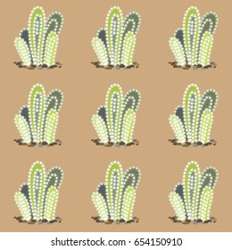 Cactus vector seamless background illustration, desert peyote succulent plant repeating pattern. Textile, fabric, wrapping paper graphic design template. Green mexican cactus, indoor plant with spines