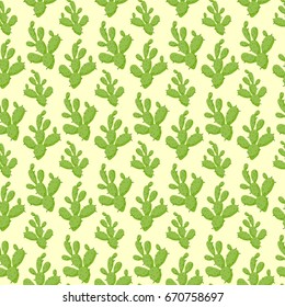Cactus vector seamless pattern, Flat design of succulent plant isolated on the yellow background, cute vector illustration with swatch